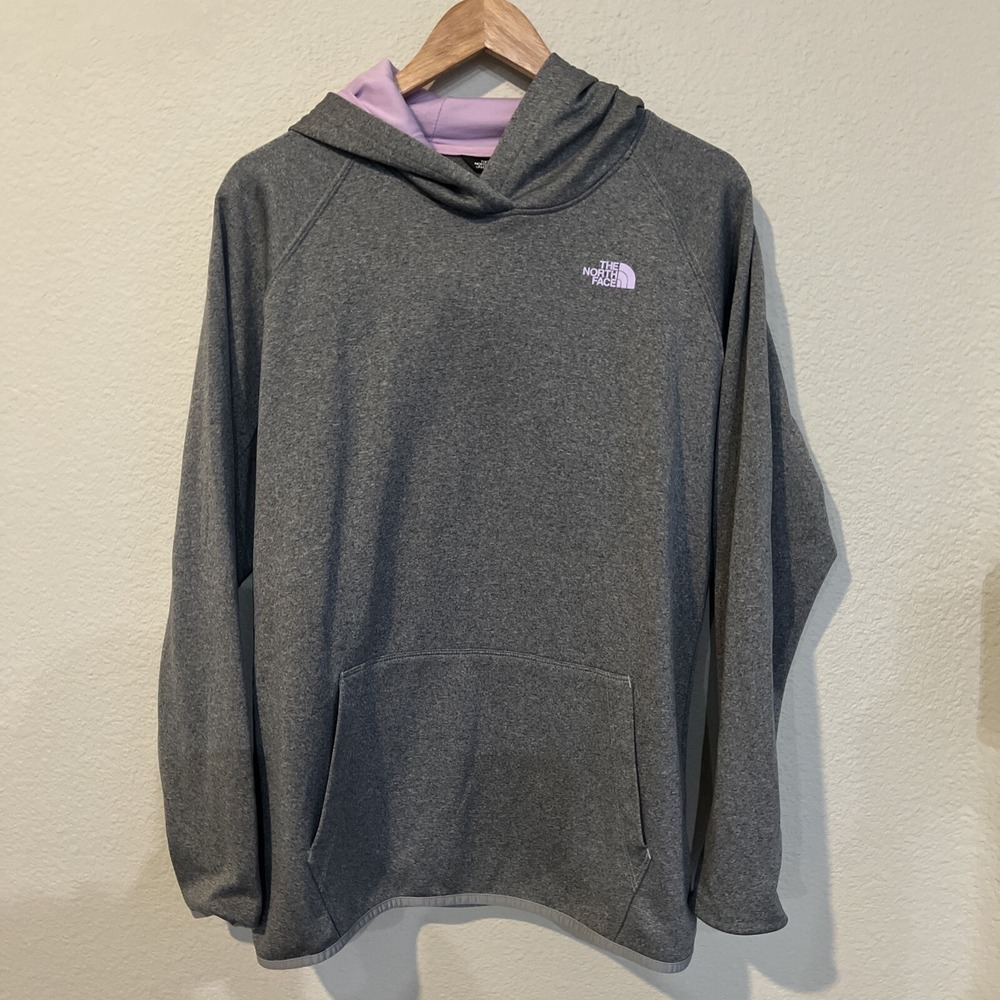 The North Face Pullover Hoodie Gray Purple 100% Polyester Women's Size Large
